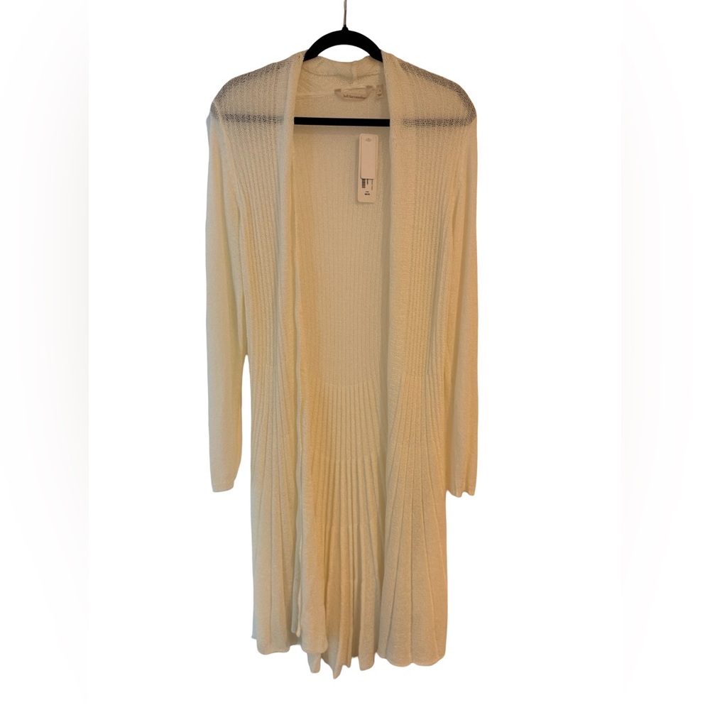 Soft Surroundings Ivory Open Front Long Ribbed Knit Cardigan Duster Size L NWT